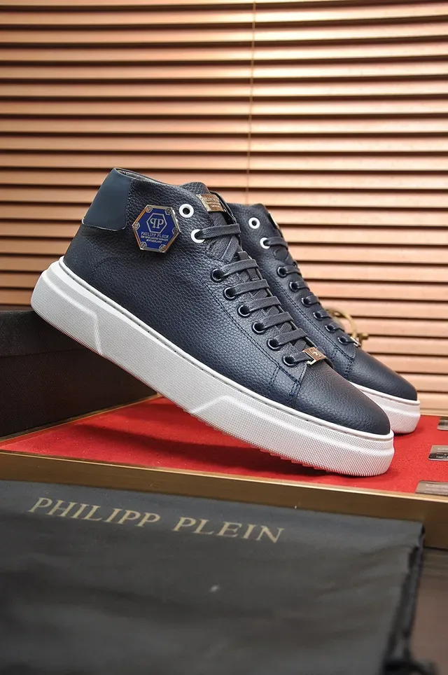 Philipp Plein Navy White Tênis Lifestyle de Couro Granulado de Cano Alto 8