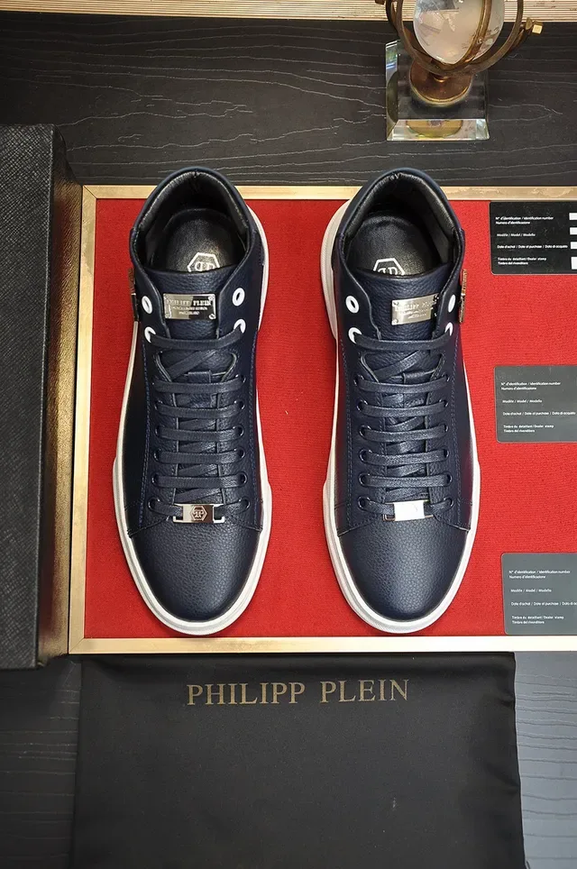 Philipp Plein Navy White Tênis Lifestyle de Couro Granulado de Cano Alto 9