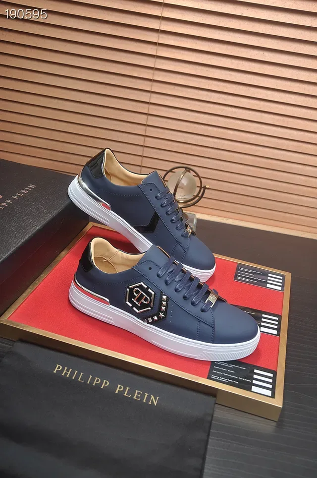 Philipp Plein Tênis Lifestyle de Couro Branco e Marinho com Tachas Hexagonais e Logo 5