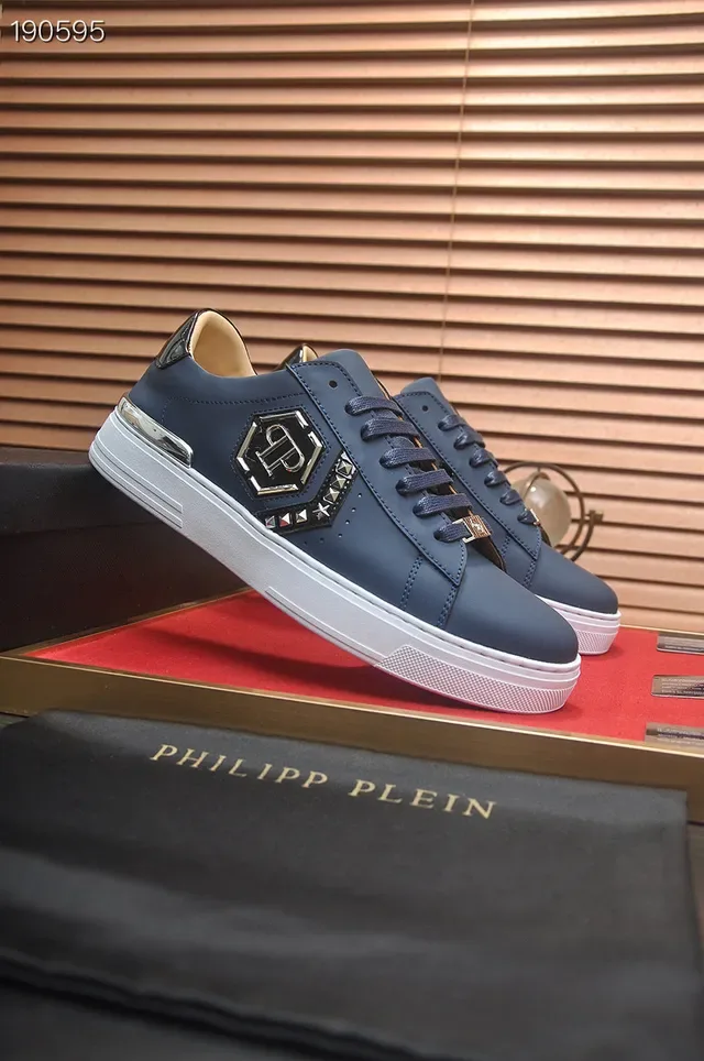 Philipp Plein Tênis Lifestyle de Couro Branco e Marinho com Tachas Hexagonais e Logo 8