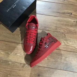 Philipp Plein Red Monochrome Leather Crisscross Lacing Lifestyle Sneakers