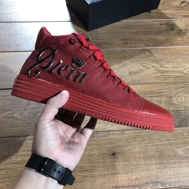 Philipp Plein Sneakers Lifestyle en Cuir Rouge Monocrome à Lacets Croisés 2