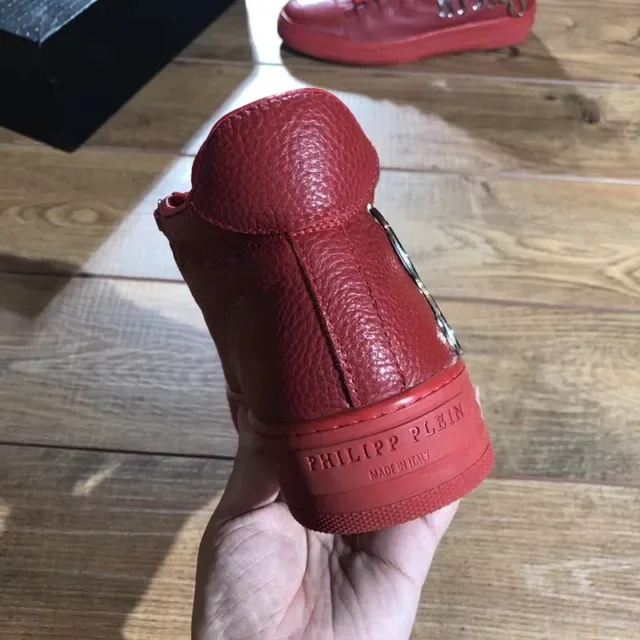 Philipp Plein Sneakers Lifestyle en Cuir Rouge Monocrome à Lacets Croisés 3