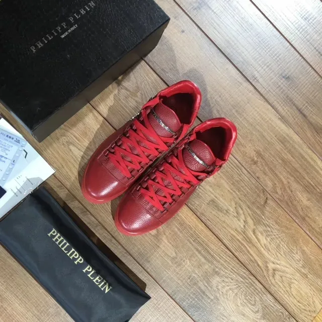 Philipp Plein Sneakers Lifestyle en Cuir Rouge Monocrome à Lacets Croisés 5