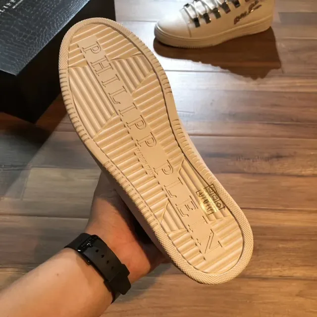 Philipp Plein Rockstar Tênis Lifestyle Branco Prata Couro Sistema De Cadarços Com Placa Metálica 3