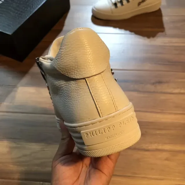 Philipp Plein Rockstar Tênis Lifestyle Branco Prata Couro Sistema De Cadarços Com Placa Metálica 4