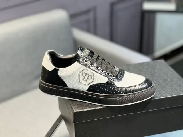 Philipp Plein Sport Black White Patent Croc-Embossed Overlays Textured Panels Lifestyle Sneakers 9