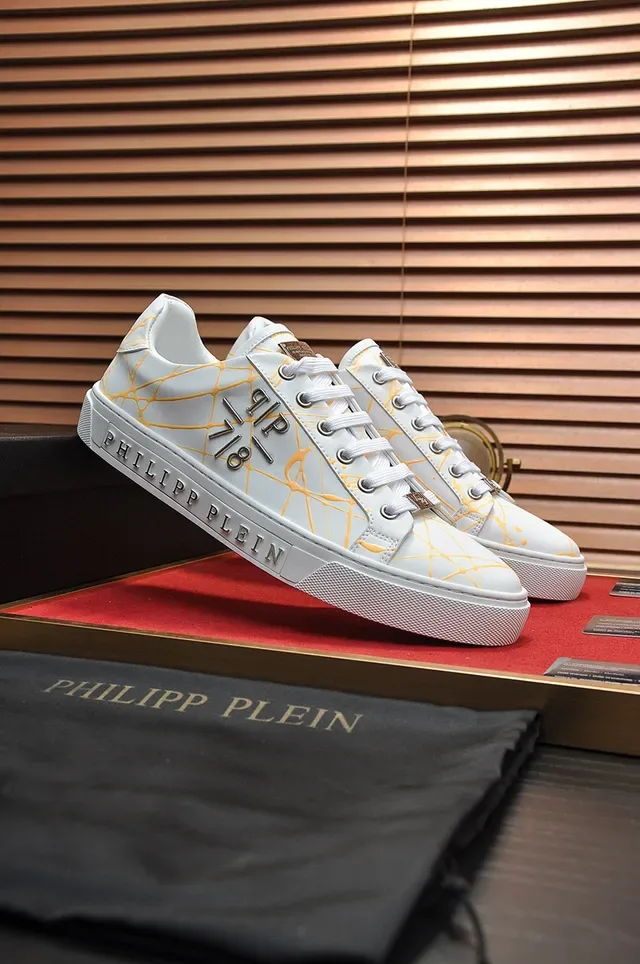 Philipp Plein White and Yellow Abstract Print Leather Sneaker 7