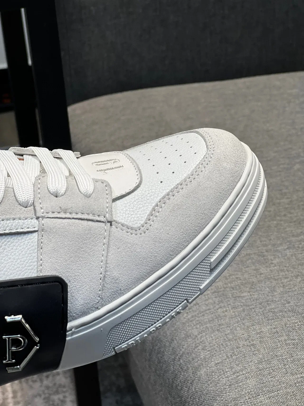 Philipp Plein White Black High-Top Leather-Suede Hybrid Lifestyle Sneakers 3