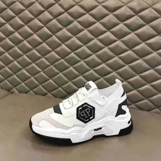 Philipp Plein White Black Sole Hexagonal PP Logo Chunky Sneakers