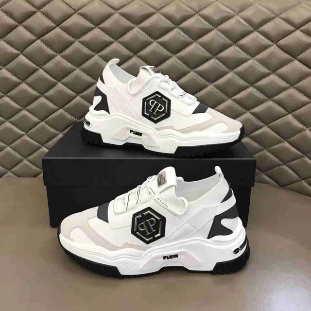 Philipp Plein حذاء رياضي سميك أبيض أسود نعل سداسي الشكل شعار PP 3