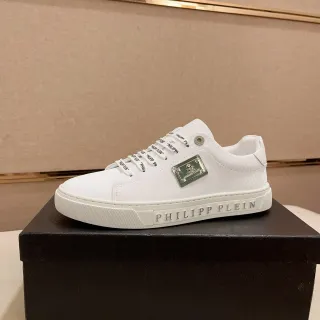 Philipp Plein 白绿色质感皮革鞋面 品牌编织鞋带 生活方式运动鞋
