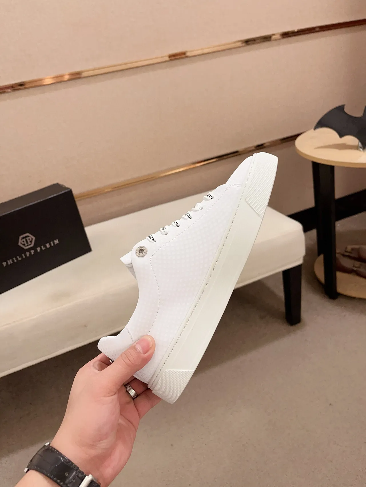 Philipp Plein Chaussures Lifestyle Blanc Vert Empeigne En Cuir Texturé Lacets Tressés Marqués 5