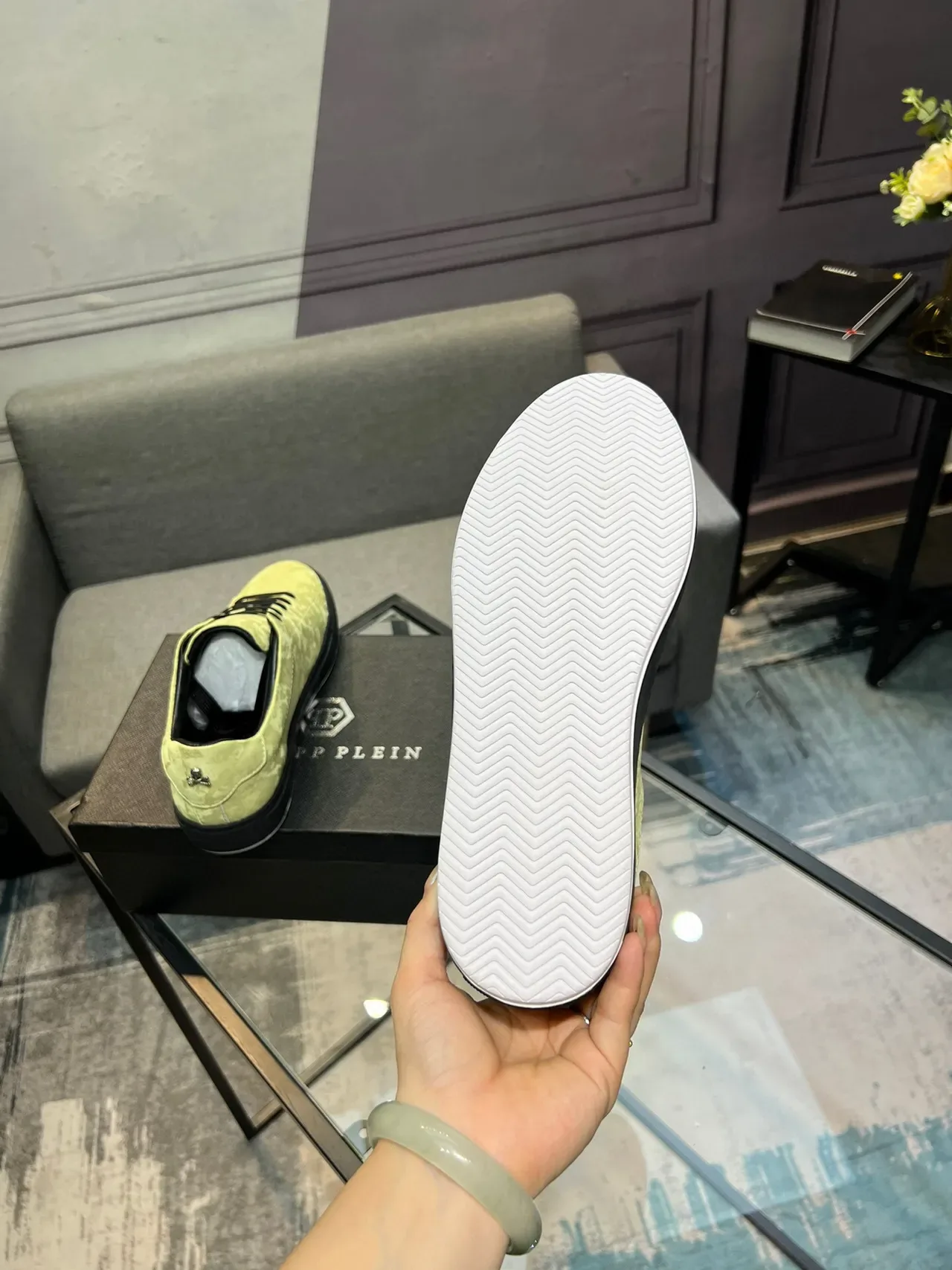 Philipp Plein Jaune Noir Baskets Lifestyle à Tige Basse Texturée en Daim 7