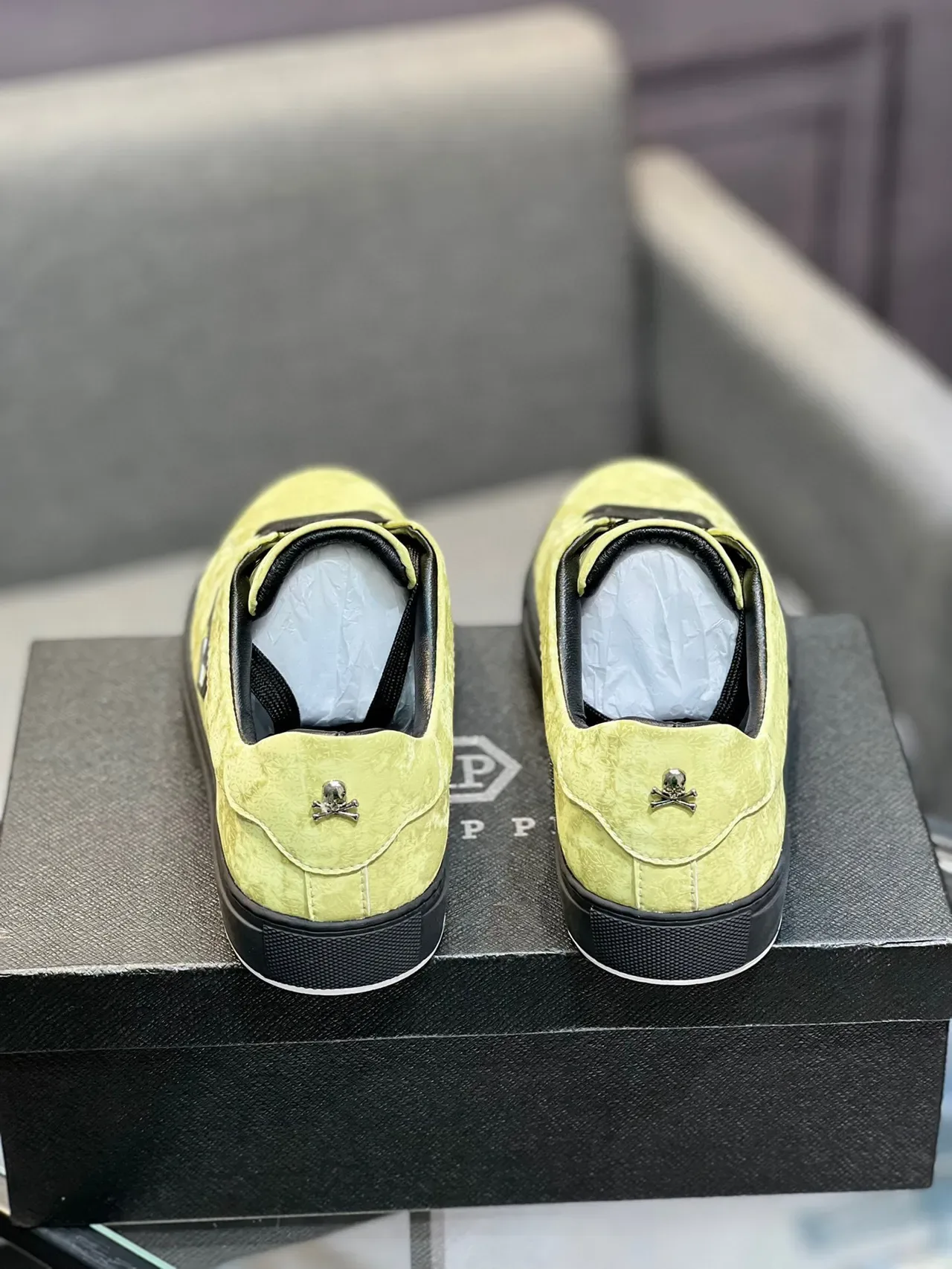 Philipp Plein Jaune Noir Baskets Lifestyle à Tige Basse Texturée en Daim 8