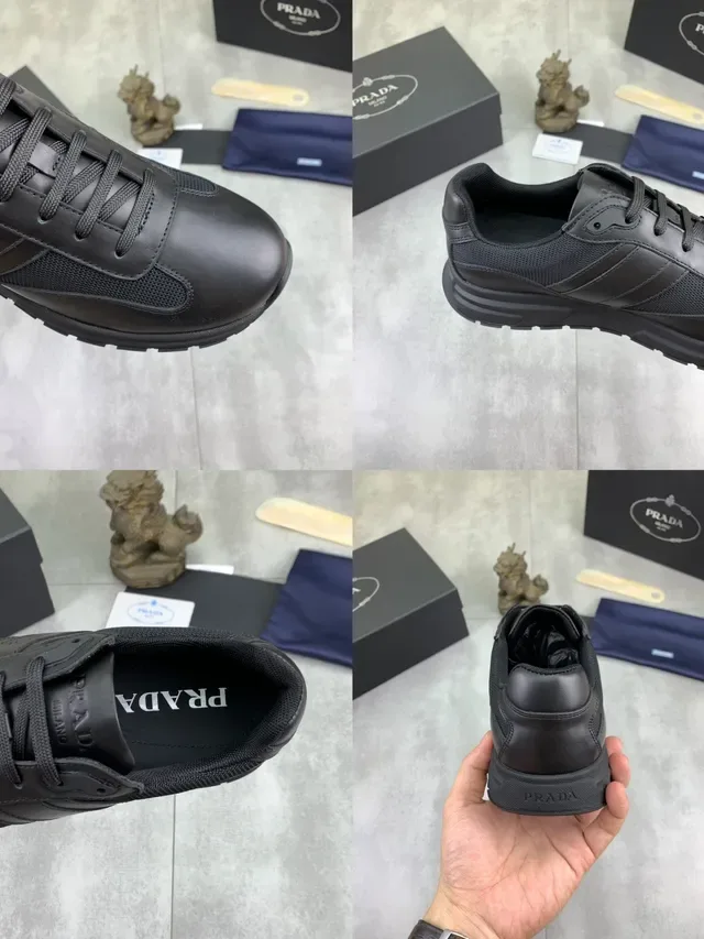Prada All-Black Leather-Mesh Hybrid Lifestyle Sneaker 2
