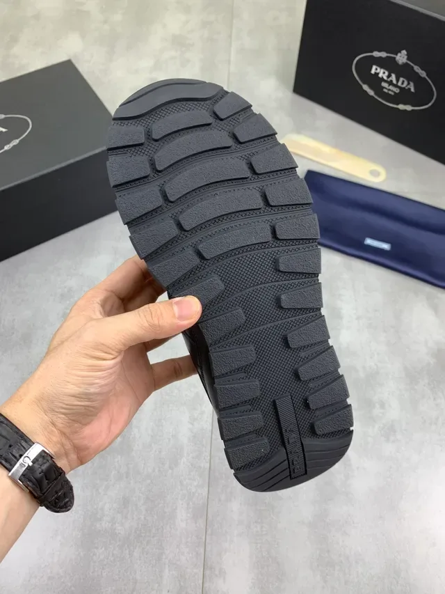 Prada All-Black Leather-Mesh Hybrid Lifestyle Sneaker 3
