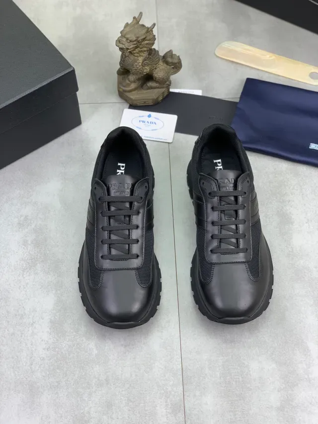 Prada All-Black Leather-Mesh Hybrid Lifestyle Sneaker 4