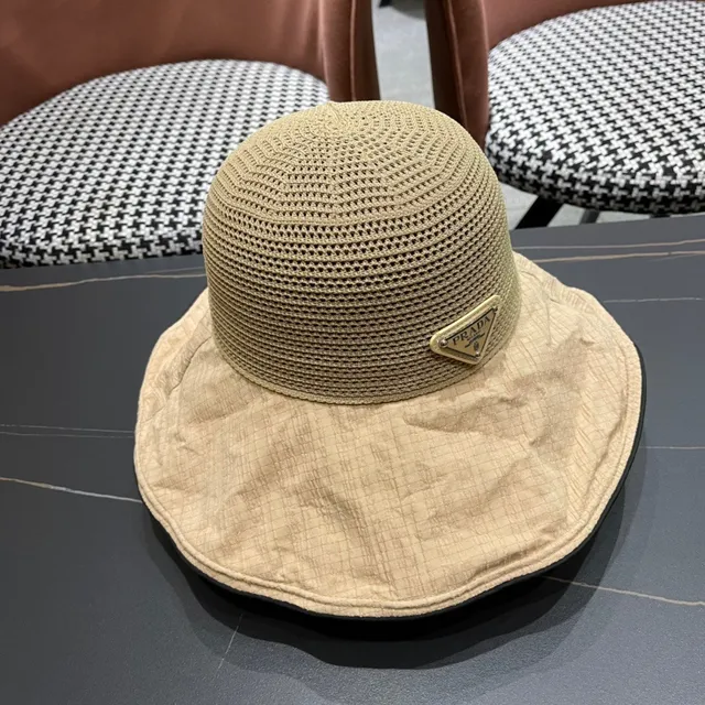 Prada Beige Black Lined Interior Mesh Crown Bucket Hat 5