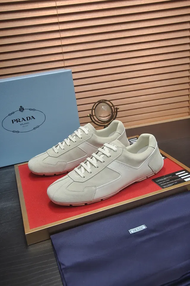 Prada Beige Low-Top Mixed-Material Lifestyle Sneakers 4