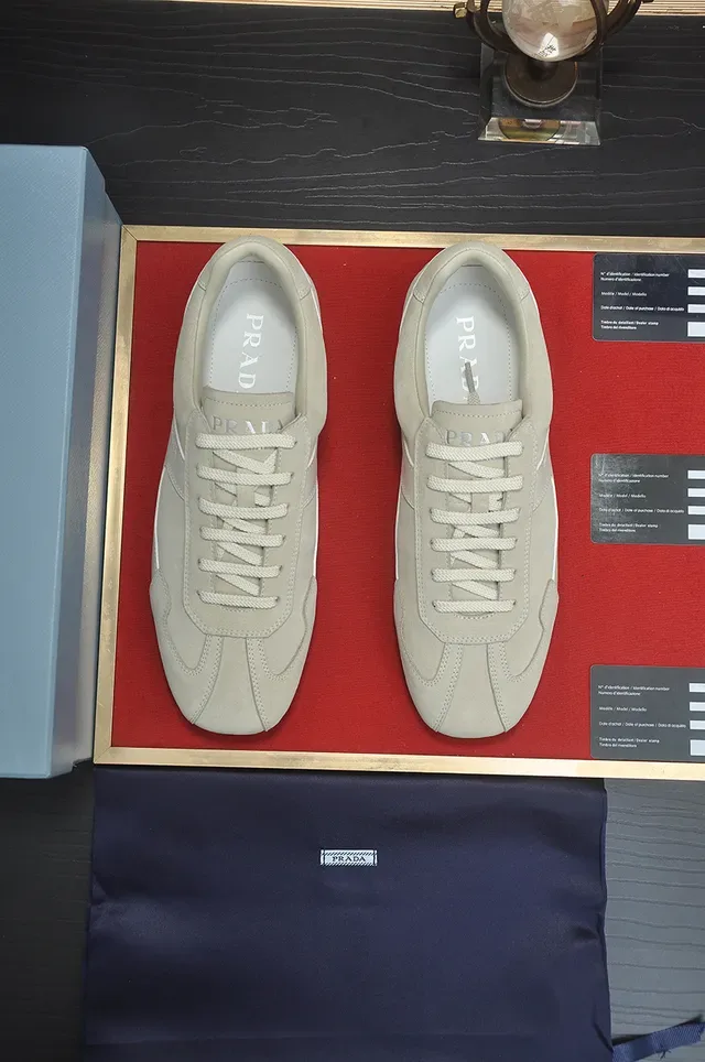 Prada Beige Low-Top Mixed-Material Lifestyle Sneakers 5