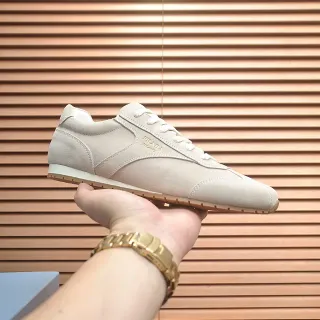 Prada Beige White Suede Upper Low-Top Runner Lifestyle Sneakers
