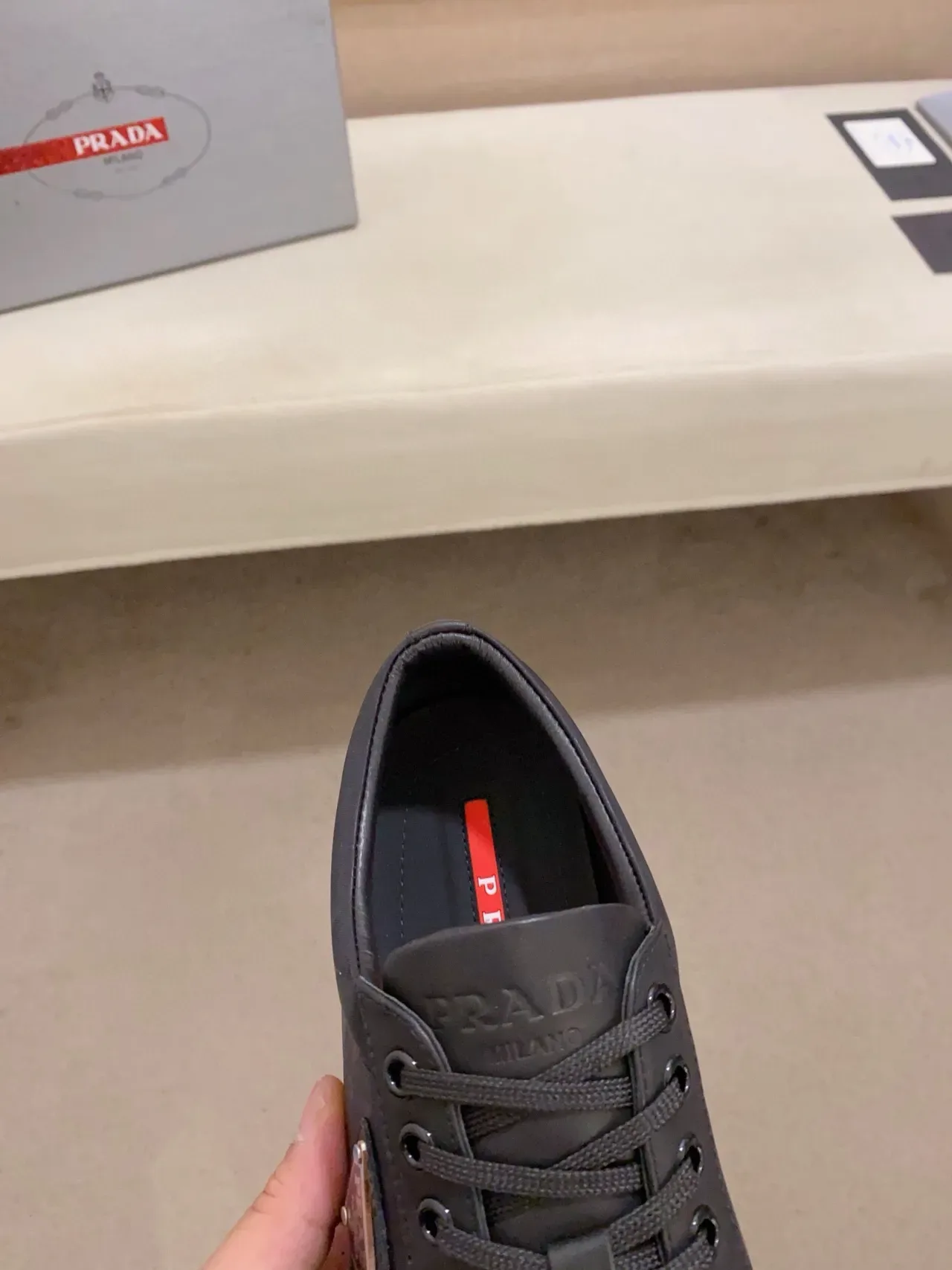 Prada Black Geometric Quilted Low-Top Lifestyle Sneaker 4