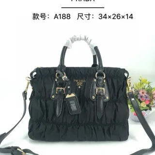 Prada Black Gold Ruched Nylon Hardware Handbag