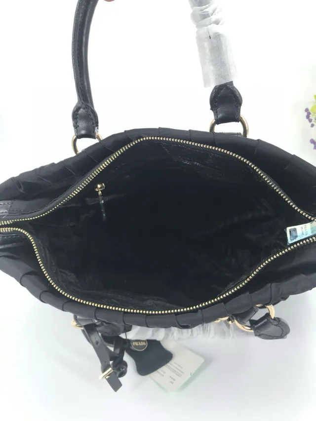Prada Black Gold Ruched Nylon Hardware Handbag 3