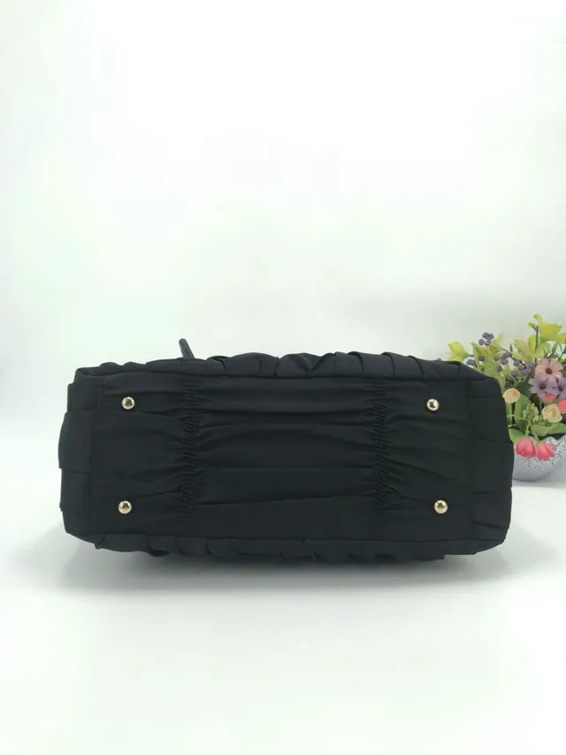 Prada Black Gold Ruched Nylon Hardware Handbag 4