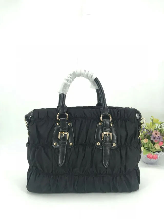 Prada Black Gold Ruched Nylon Hardware Handbag 5