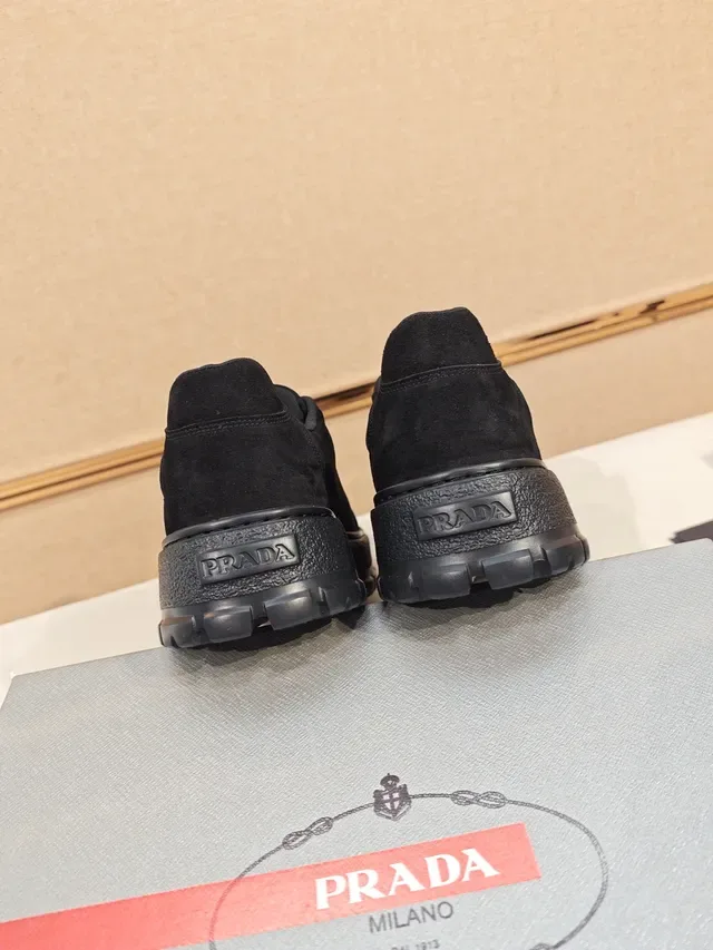 Prada Black Gold Suede Upper Platform Sole Lifestyle Sneakers 4