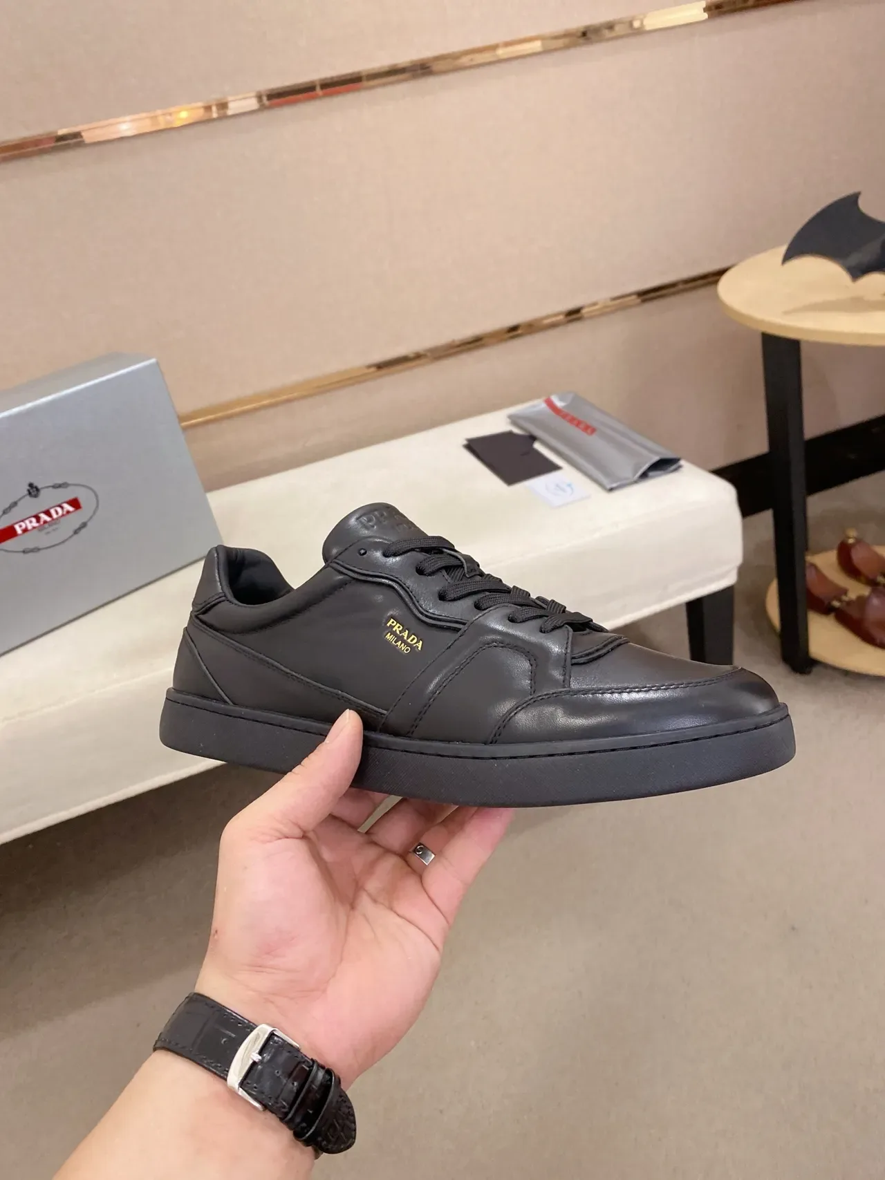 Prada Black Leather Lifestyle Sneaker 5
