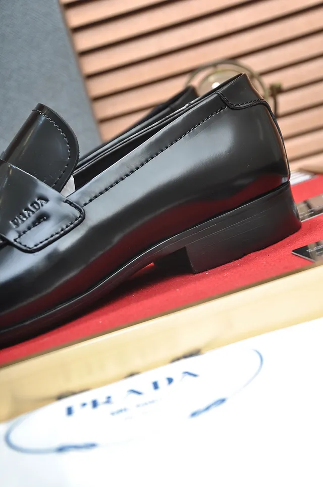 Prada Black Leather Penny Loafer Strap Loafers 2