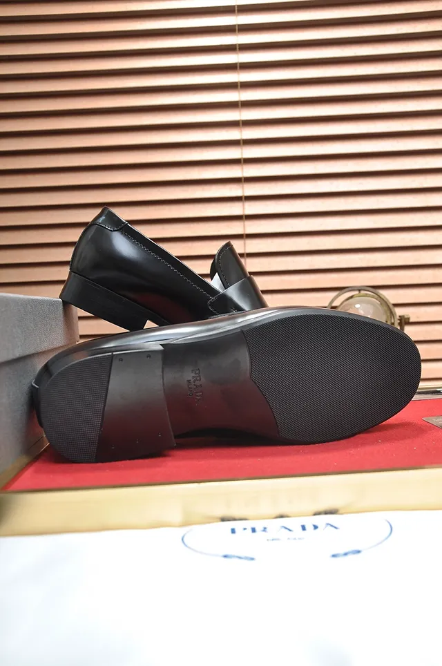 Prada Black Leather Penny Loafer Strap Loafers 3