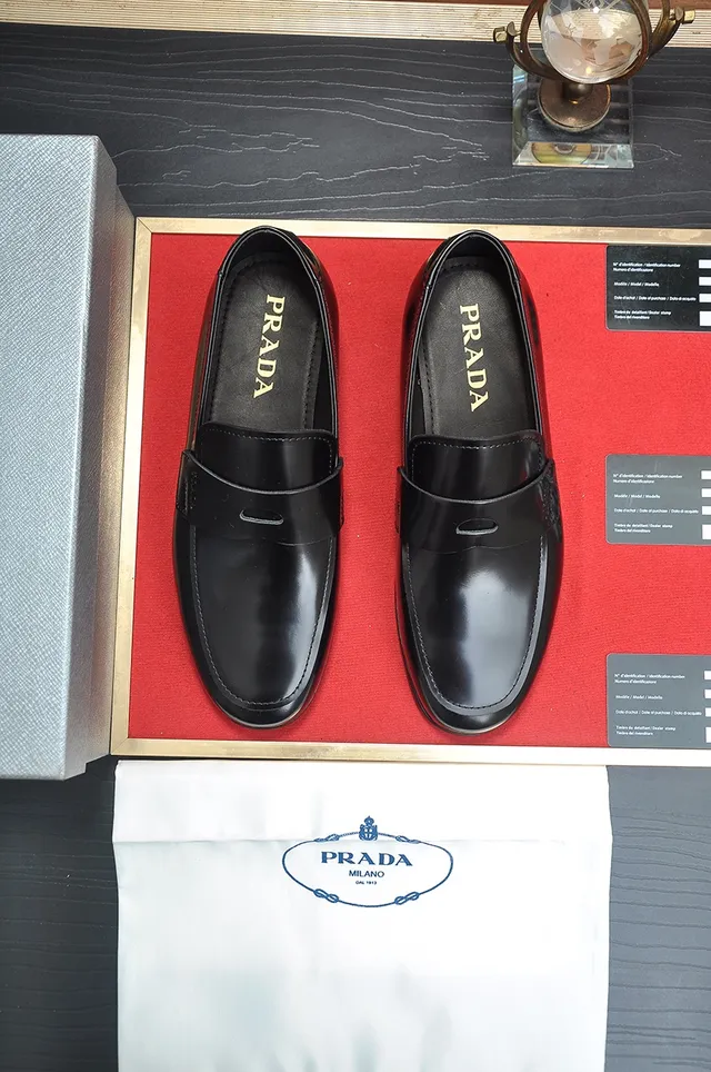 Prada Black Leather Penny Loafer Strap Loafers 5