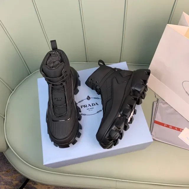 Prada Black Monochrome Chunky Lug Sole Work Boots 5