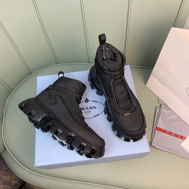 Prada Black Monochrome Chunky Lug Sole Work Boots 6