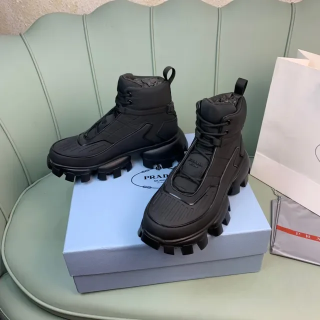 Prada Black Monochrome Chunky Lug Sole Work Boots 8