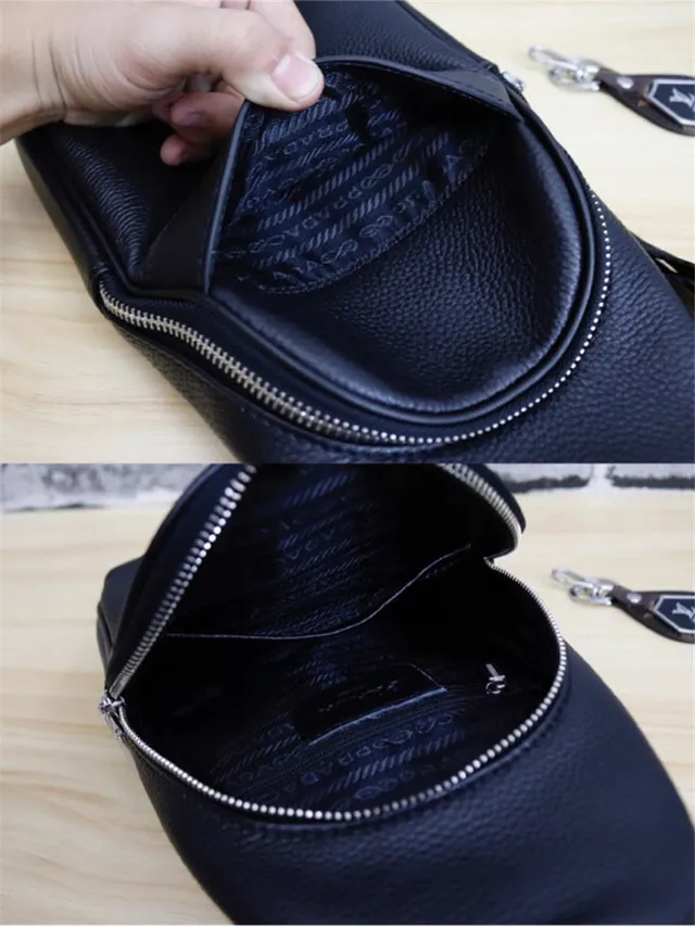 Prada Black Pebbled Leather Structured Silhouette Messenger Bag 2