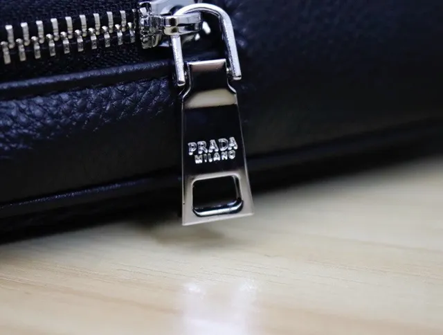 Prada Black Pebbled Leather Structured Silhouette Messenger Bag 3