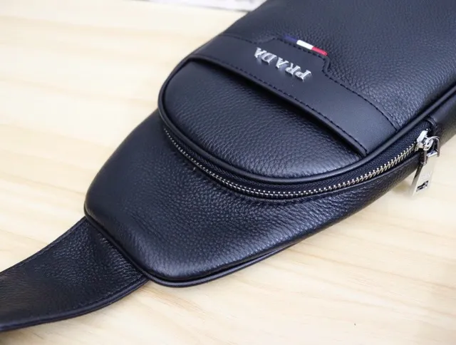 Prada Black Pebbled Leather Structured Silhouette Messenger Bag 4