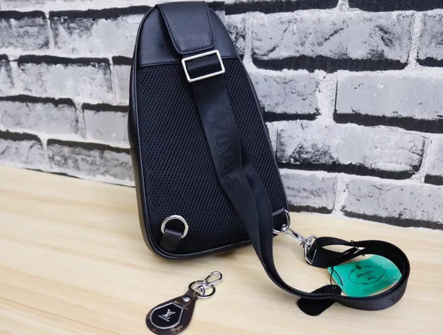 Prada Black Pebbled Leather Structured Silhouette Messenger Bag 8