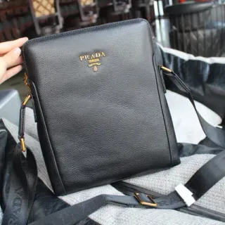Prada Black Pebbled Leather Top-Zip Crossbody Bag