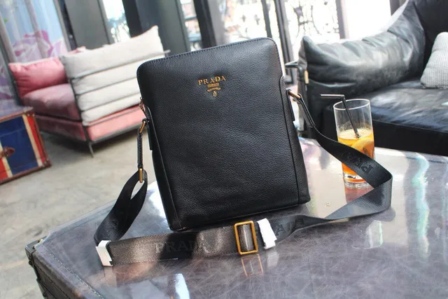 Prada Black Pebbled Leather Top-Zip Crossbody Bag 5