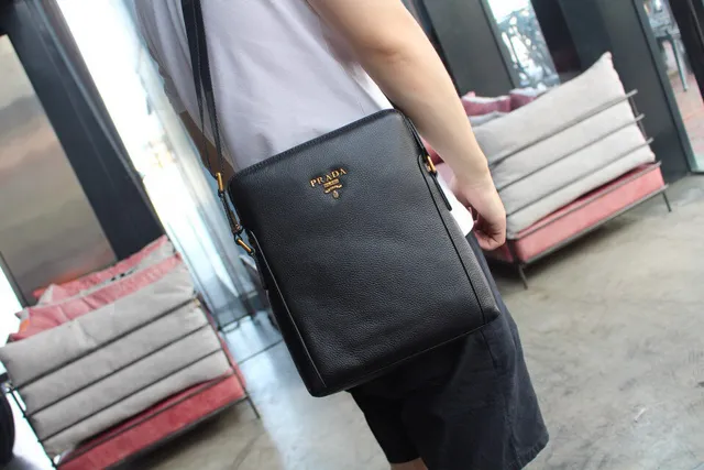 Prada Black Pebbled Leather Top-Zip Crossbody Bag 6