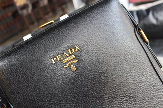 Prada Black Pebbled Leather Top-Zip Crossbody Bag 8
