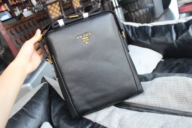 Prada Black Pebbled Leather Top-Zip Crossbody Bag 9