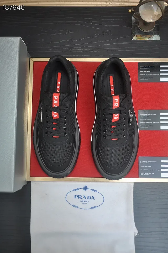 Prada Black Red Platform Sole Mesh And Synthetic Upper Lifestyle Sneakers 3