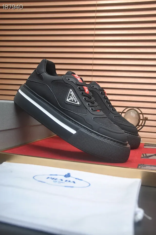 Prada Black Red Platform Sole Mesh And Synthetic Upper Lifestyle Sneakers 4